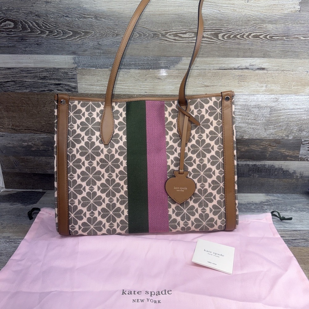 Kate Spade Flower Jacquard Stripe Market Medium Tote Pink & Green